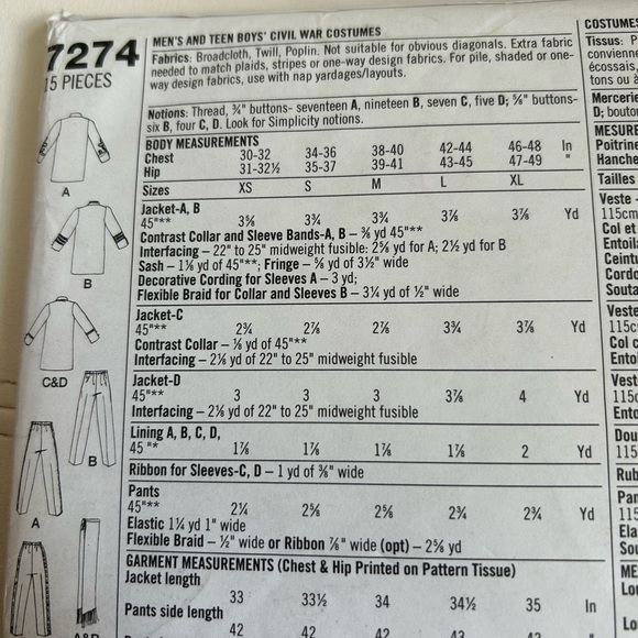 4/$50 Simplicity 7274 adult xs-xl Civil War Costume Pattern 🪡 - Picture 7 of 7